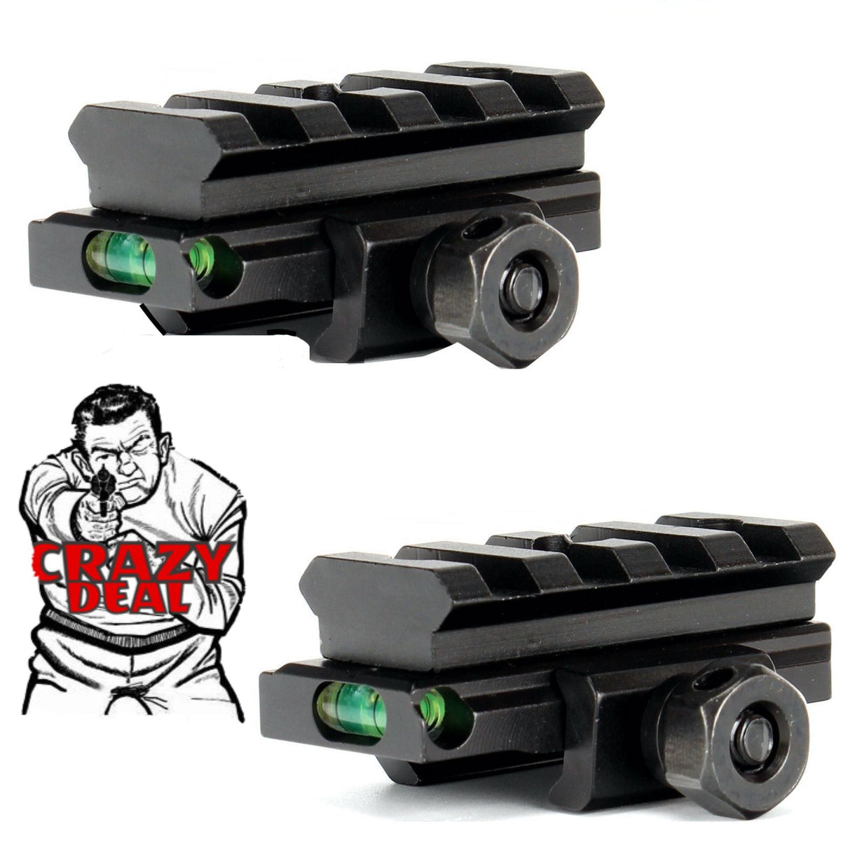 2 Pack 4 Slot Scope Riser 20mm Rail Mount Medium Profile Base W/Bubble ...