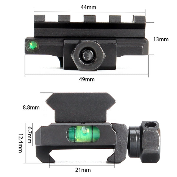4 Slot Scope Riser 20mm Rail Mount Medium Profile Base W/Bubble Level